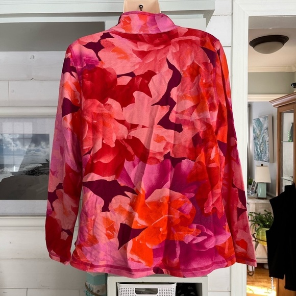 NWT Talbots Vibrant Floral Pink and Orange Quarter-Zip Pullover Medium - Picture 8 of 15